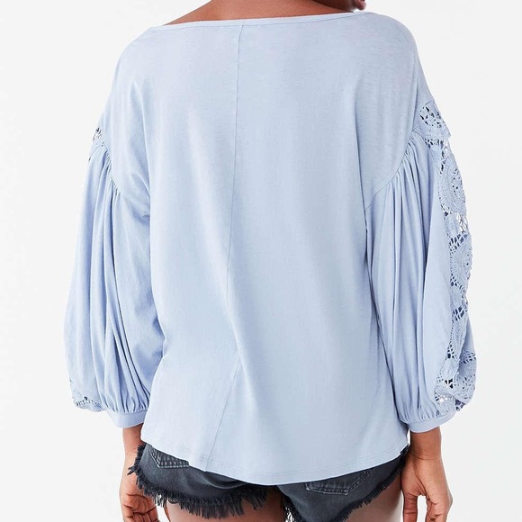 NWT UO Crochet Boho Powder Blue Flowy Top - Picture 2 of 3